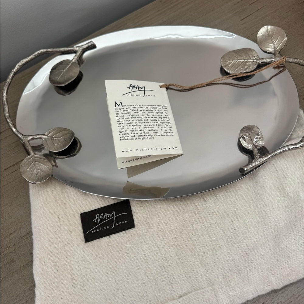 Michael Aram Silver Leaf Art Oblong Platter